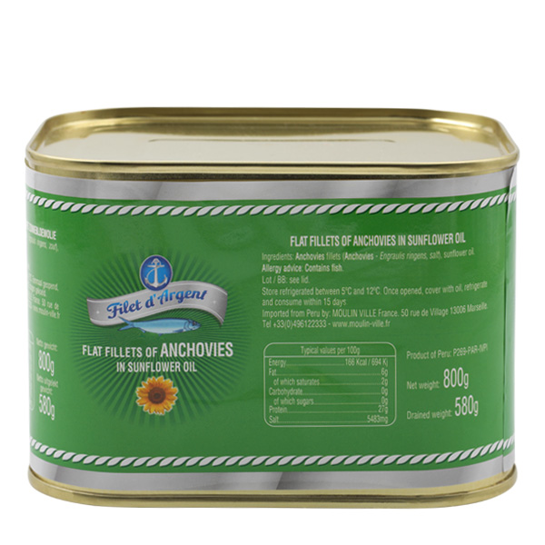 conserve anchois FILET D'ARGENT: Filets d'anchois à l'huile de tournesol - grosse boîte 800g