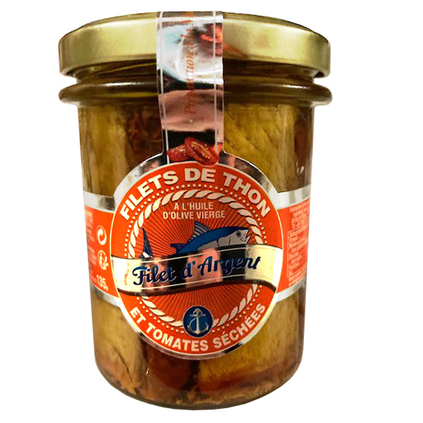 conserve FILET D'ARGENT: Filet de thon Tomate Séchée et Huile Olive- 200g - bocal verre